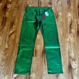 ETRO casual pants in a green metallic jean styling.  Size 33.